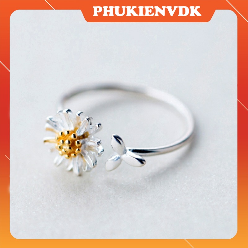Nhẫn mạ bạc hình hoa cúc cao cấp phong cách Hàn Quốc MS19