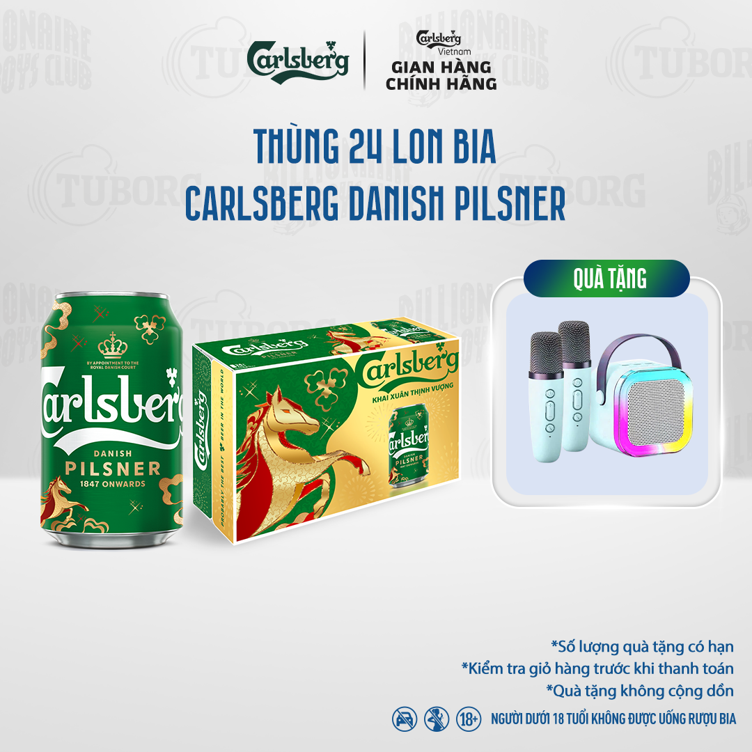  Thùng 24 lon Bia Danish Pilsner Carlsberg  330ml lon  - Độ cồn 5% - Bao Bì Tết 
