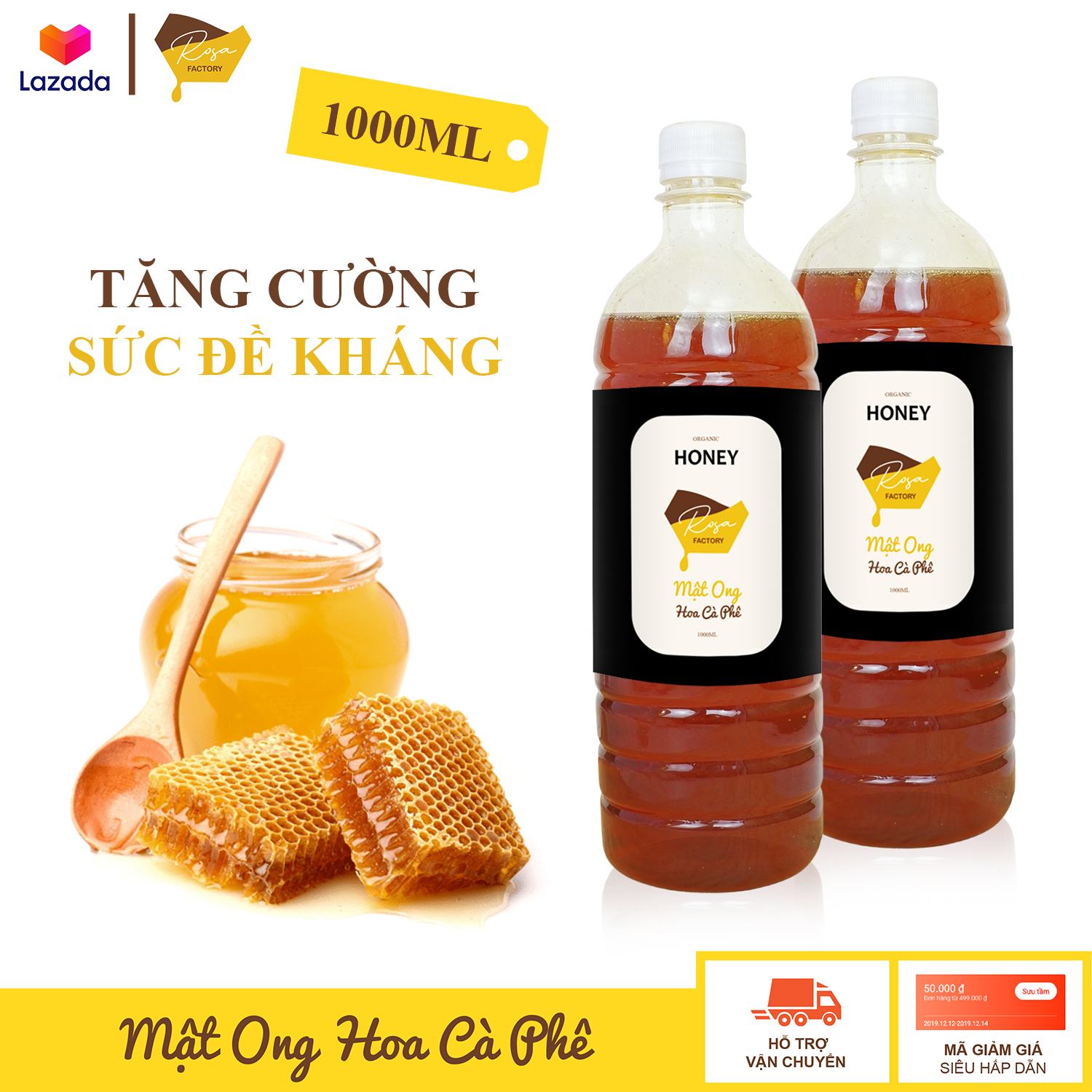 [HCM]1 Lít Mật Ong Nguyên Chất Hoa Cà Phê Bảo Lộc Rosa Factory