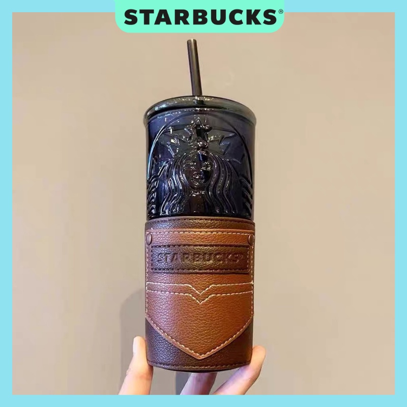 Qùa tặng bạn trai ly thủy tinh Starbucks bọc da nâu dung tích 550ml