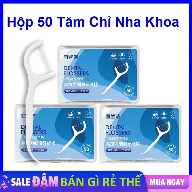 Hộp 50 Tăm nha khoa, chỉ nha khoa, tăm xỉa răng y tế / Hộp 50 Chiếc Tăm Chỉ Nha Khoa Tiệt Trùng Sợi Chỉ Mảnh