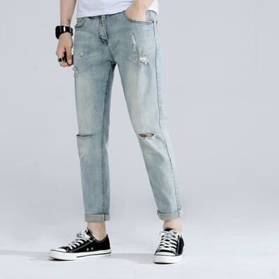 [HCM]QUẦN JEAN NAM CHẤT BÒ XANH TRẮNG RÁCH GỐI CO GIÃN LỊCH SỰ MẪU HOT DU XUÂN 2021 MS 1991 kJ