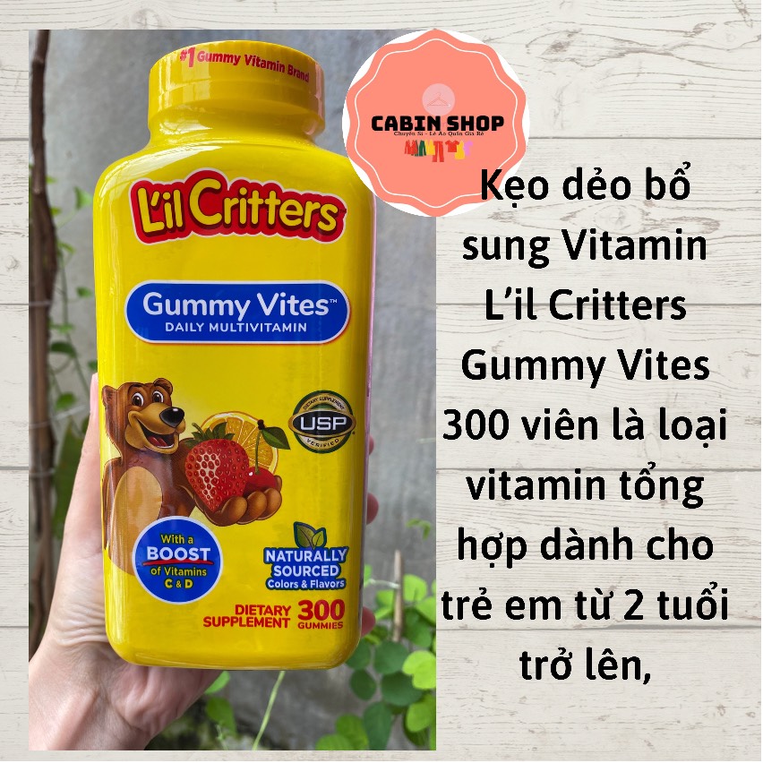 Kẹo dẻo gấu gummy vites bổ sung vitamin cho trẻ biếng ăn của l'il critters mỹ hộp 300 viên mẫu mới nhất