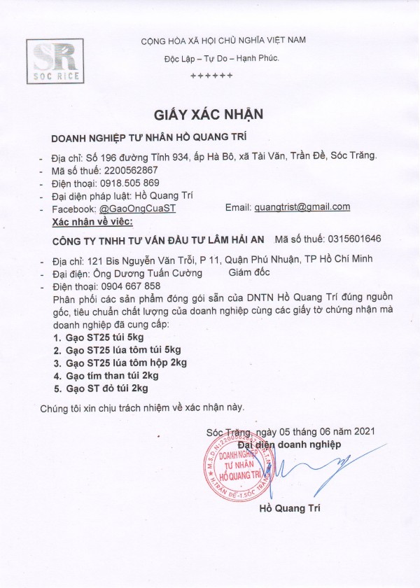 Gạo Tím Than Sóc Trăng Của DN Hồ Quang Trí Túi 2kg