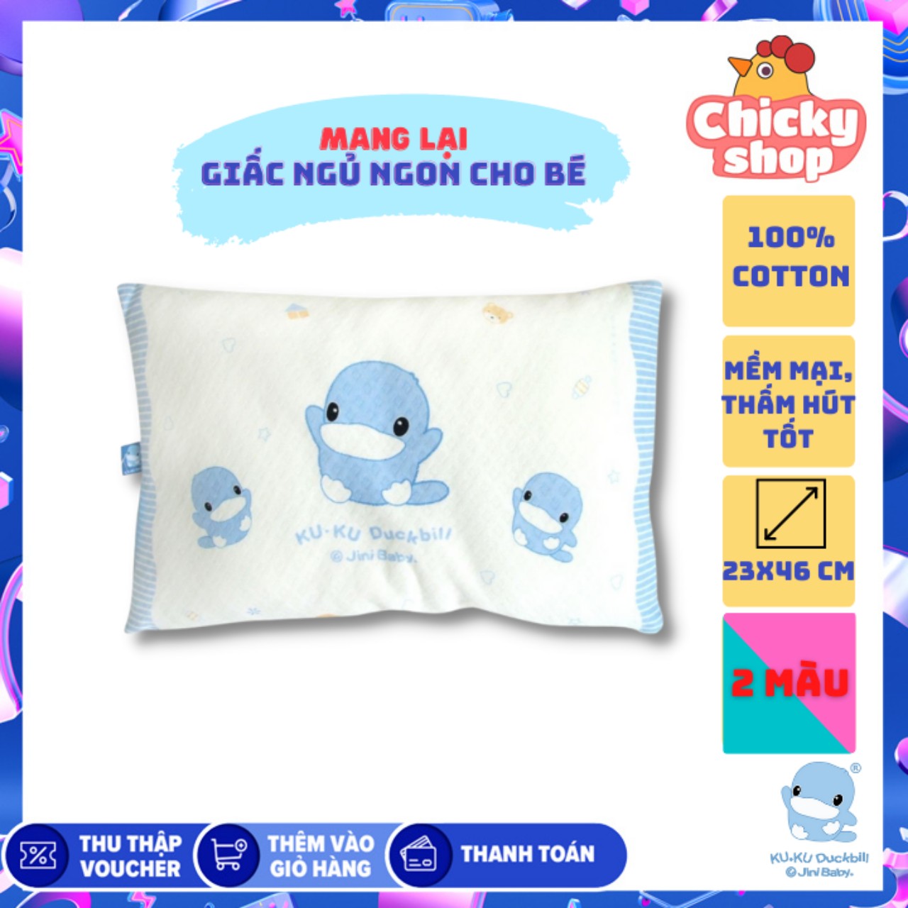 Gối cho bé từ 0 tháng 23x35cm kuku ku2032