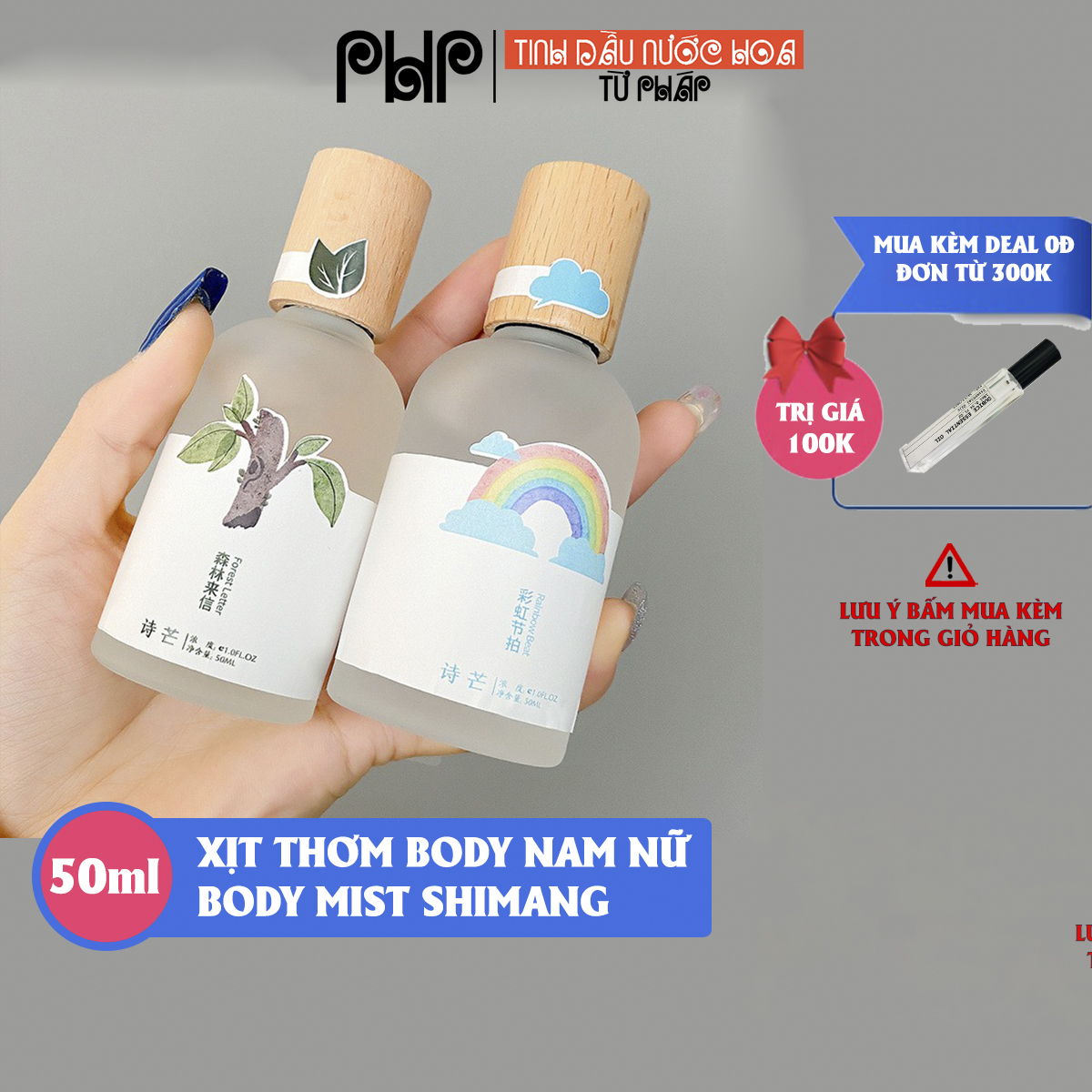 [TPHCM] Nước Hoa Body Mist Shimang Trà Thơ Mẫu Mới Nắp Gỗ Thân Thủy Tinh Vỏ Mờ Sang Trọng - Xịt Thơm Body Mist 50ml