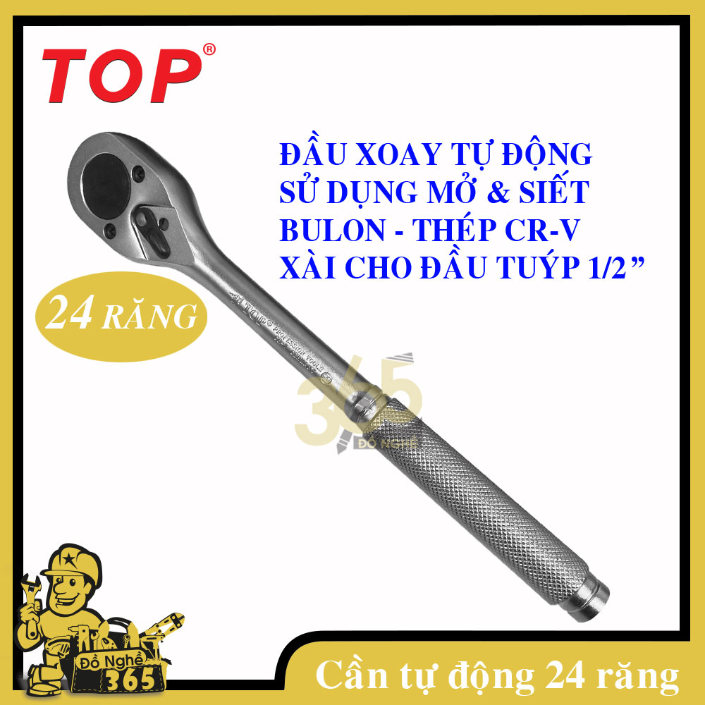Cần siết tự động 1/2" đầu vuông 24 răng Top, cần làm từ thép CR-V siêu cứng chuyên dùng siết, mở tán bulong, sử dụng cho sửa chữa lắp ráp xe các loại và trong các ngành cơ khí