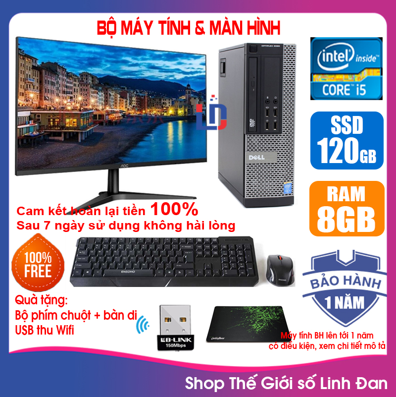 [Installment 0%] set case Dell computer display + 20 24 inch Pentium G2010 / i3-2100 / i5-2330 / i5-3330/ i7-2600 Ram 4GB-8GB/ SSD 120-240GB… [Gift mouse, WiFi receiver, removable table] DEG2 DEi32 DEi52 DEi53 DEi72 LLD