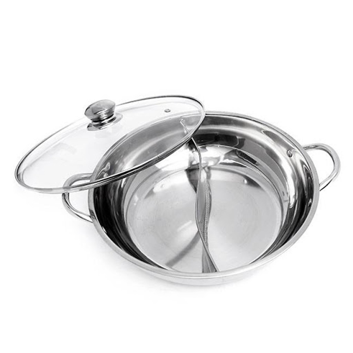 Nồi lẩu hai ngăn inox 430 nắp kính - 26 cm