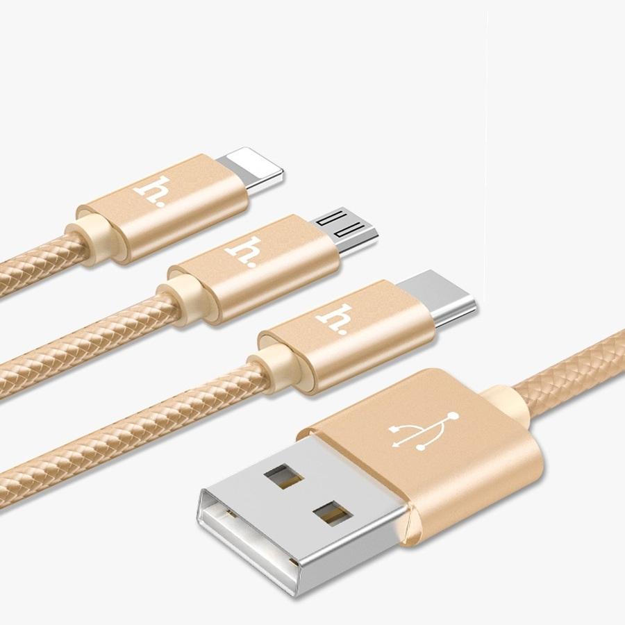 Cáp sạc điện thoại đa năng hoco x2 3 đầu micro - lightning - type-c