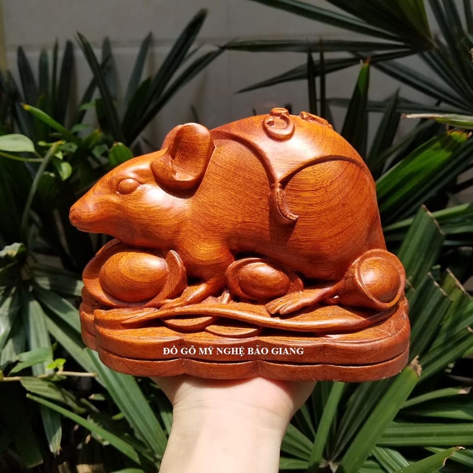 Tượng con chuột gỗ hương dài 20 rộng 11 cao 14cm