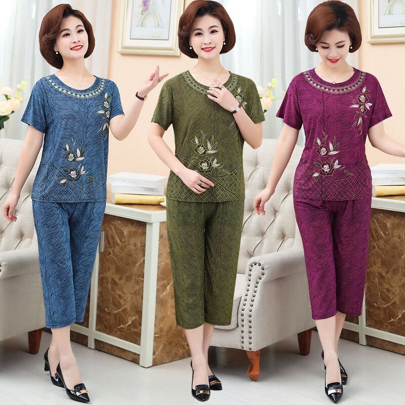 Bộ Đồ Thun Lạnh Trung Niên - Bộ quần lửng cho Mẹ cho Bà hàng Quảng Châu loại 1