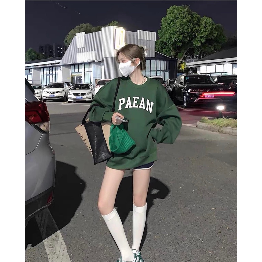 Áo sweater nỉ paean màu xanh rêu bao đẹp form to samsam4896