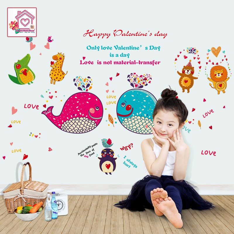 Decal dán tường Cá Voi cho bé trai bé gái SK9092 trang trí tường phòng khách phòng ngủ - Sticker - Miếng dán tường - Hình dán