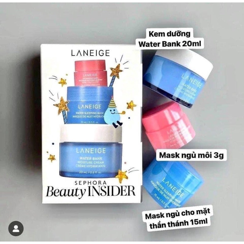 Set 3 món mini Laneige gift Sephora - Mặt nạ ngủ + mặt nạ môi + kem dưỡng