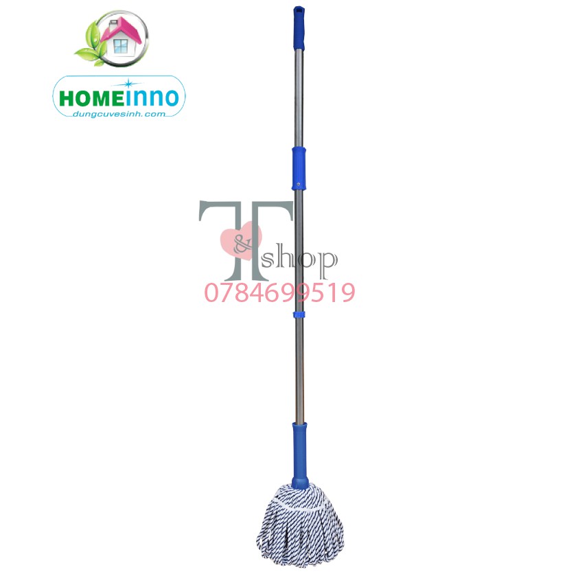 Cây lau nhà vắt tay trợ lực inox homeinno vải lau cotton/poly, siêu sạch, tiện dụng, vắt tròn xòe