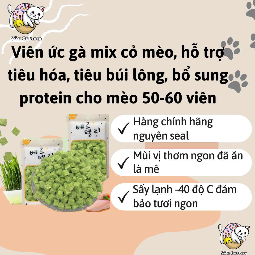 Viên ức gà mix cỏ mèo hỗ trợ tiêu búi lông, nhuận tràng, bổ sung protein cho mèo - gói 30G