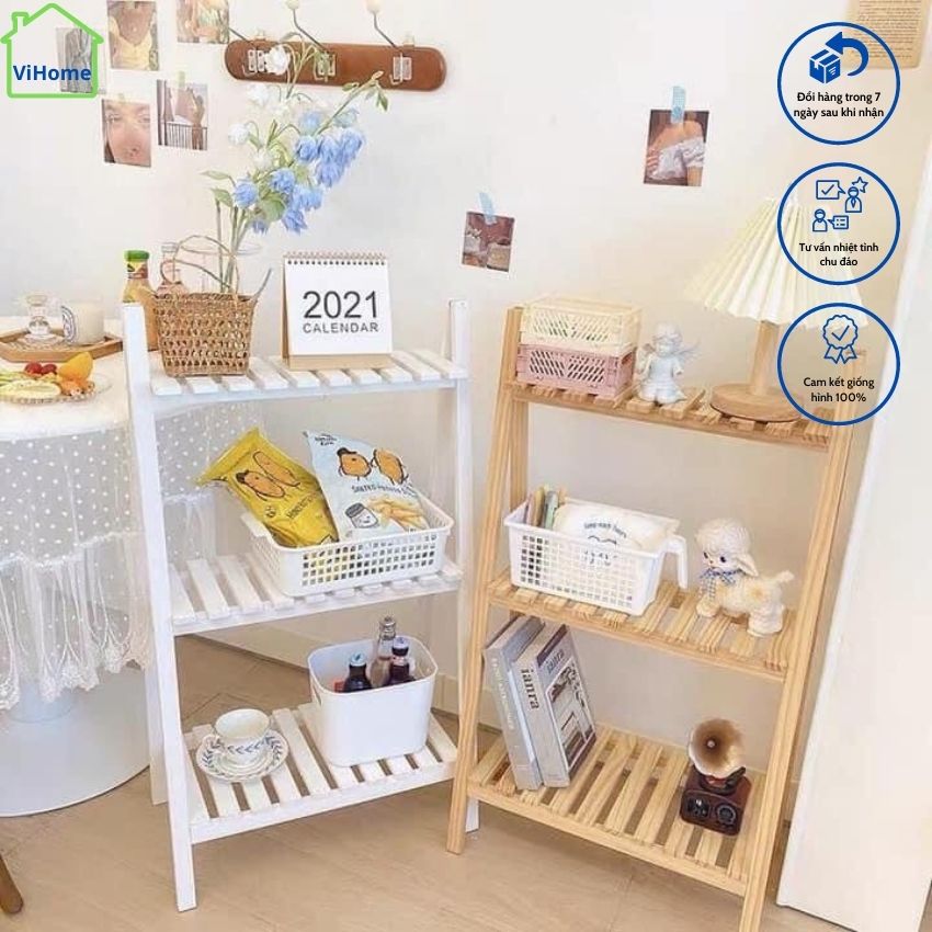 [NEW] Kệ thang gỗ thông VS26, kệ đa năng 3 tầng nhỏ gọn, siêu bền, chắc chắn, kệ decor cho gia đình - ViHome.Store