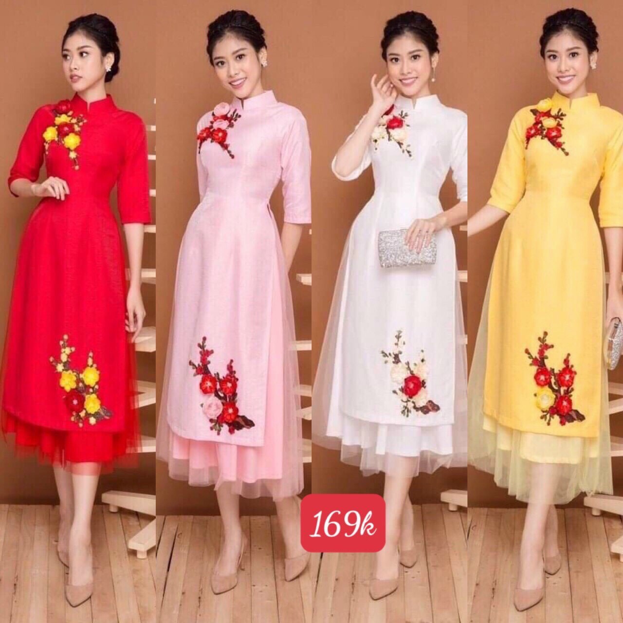 Set áo dài cách tân chất đũi thêu hoa hàng đẹp đón tết thời trang cực đẹp