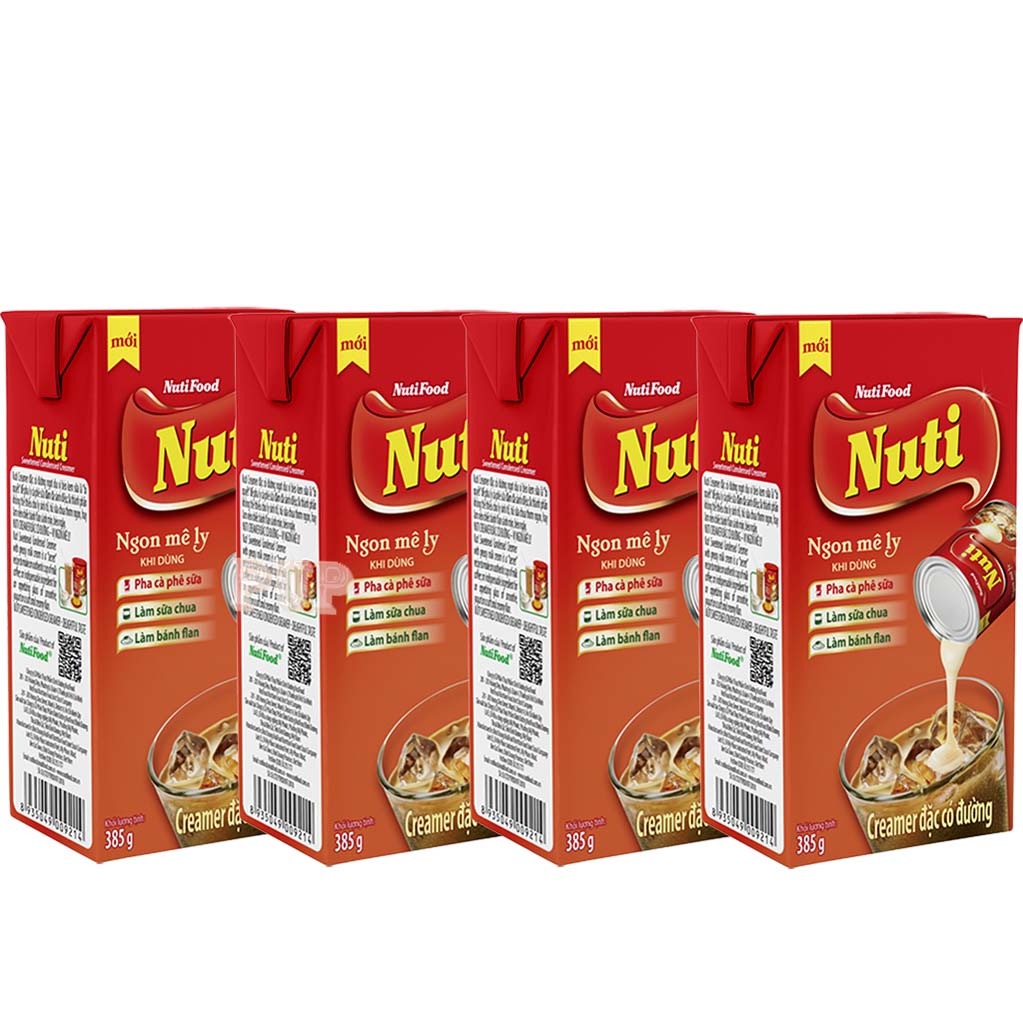 4 Hộp Sữa Đặc Có Đường Nuti(Đỏ) Hộp 385g Creamer Dùng Làm Bánh,Pha Cà Phê-PUP Store