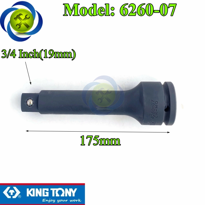 Đầu nối dài 3/4 kingtony 6260-07 màu đen dài 175mm đầu vuông 19mm