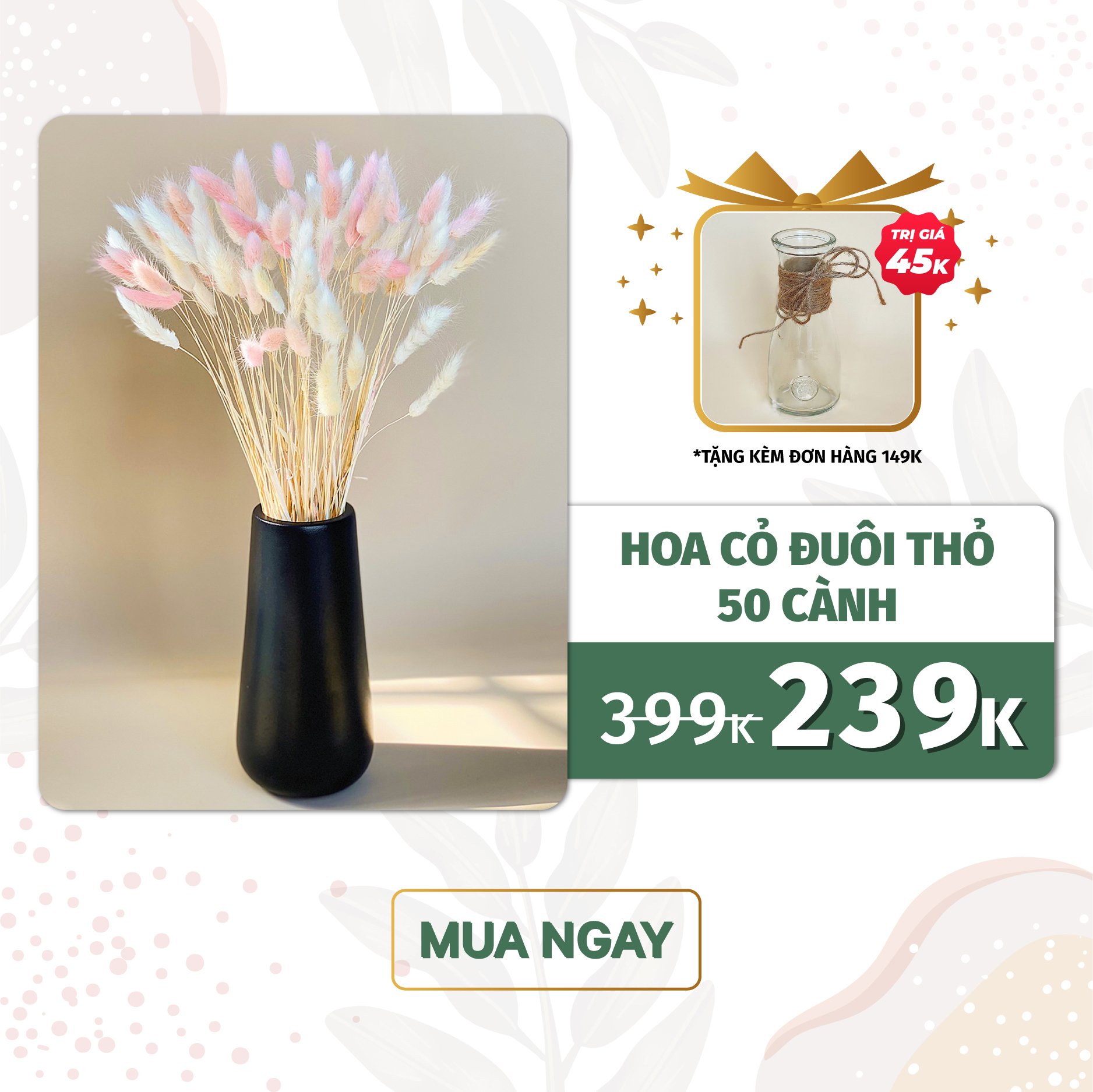 Hoa khô Cỏ đuôi thỏ trang trí phòng ngủ, phòng khách, bàn làm việc, làm đồ handmade vintage