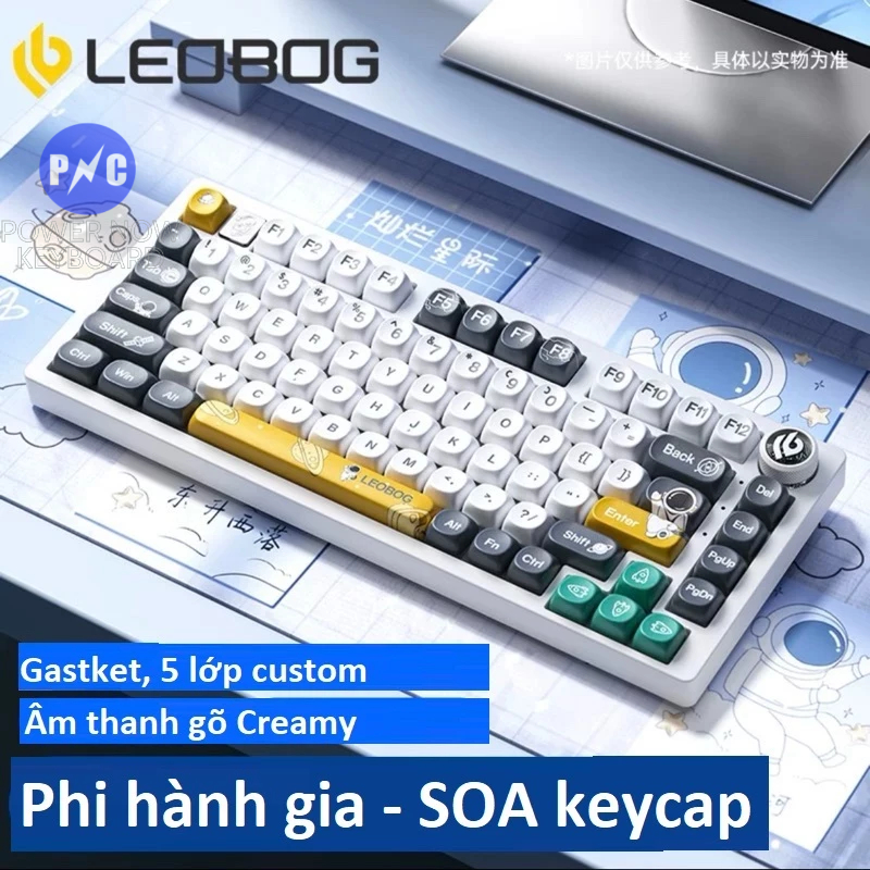 Bàn phím cơ nhôm và kit phím cơ leobog hi75, mạch xuôi, rgb, hotswap 5 pin, 1 mode dây, cáp xoắn