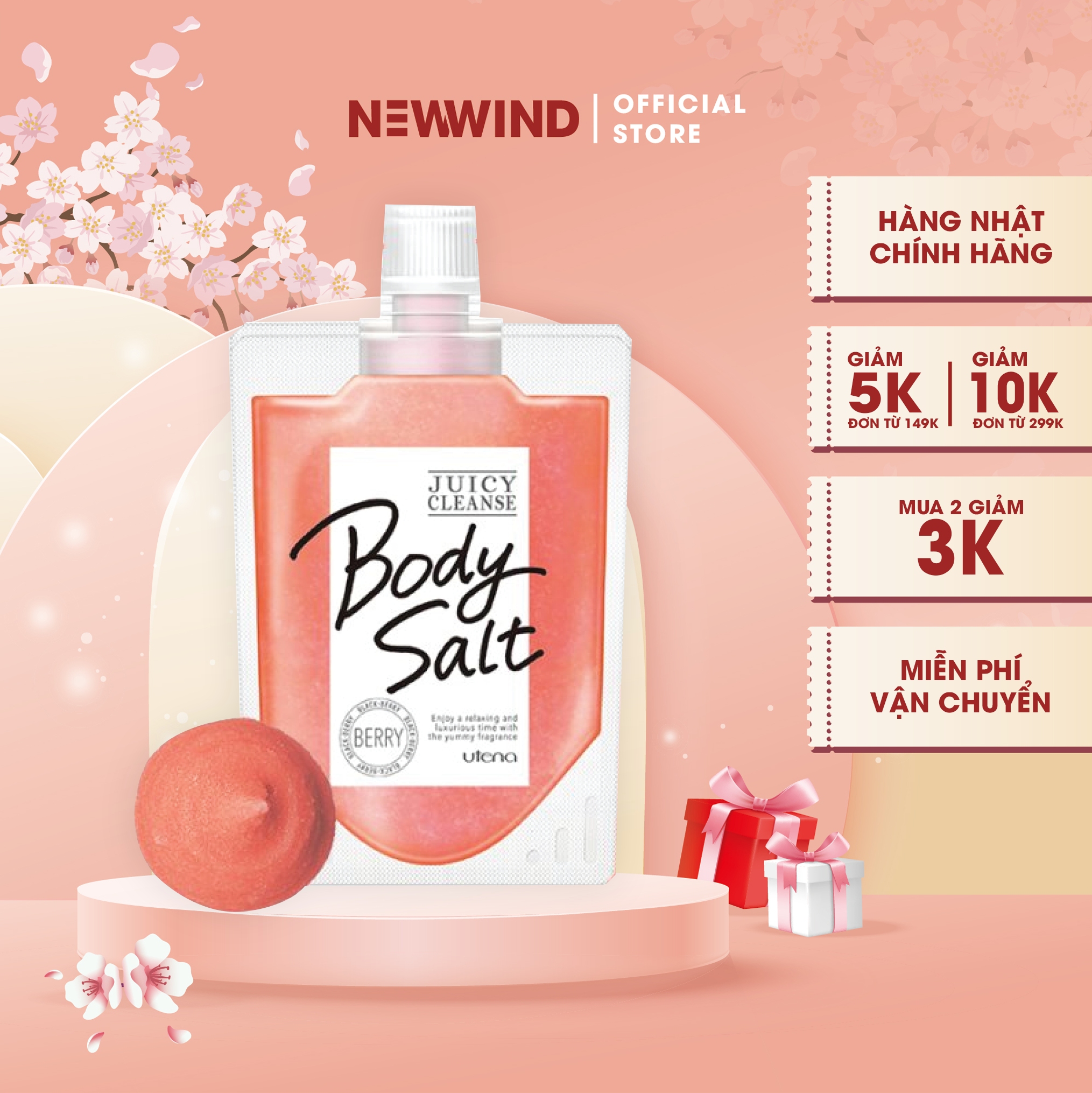 Muối Tắm Tẩy Da Chết Trắng Da Utena Juicy Salt Body Scrub 300g Hàng Nội Địa Nhật Chính Hãng NEWWIND