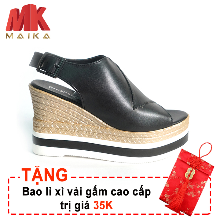 Giày đế xuồng nữ Hàn Quốc MK MAIKA cao 10 phân S1075 Đen bền, đẹp, thời trang + Tặng bao lì xì vải gấm cao cấp