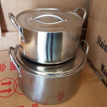 Bộ nồi inox dùng bếp từ, bếp ga, bếp hồng ngoại 2 món size 24cm, 26cm 1 đáy - hàng xả kho