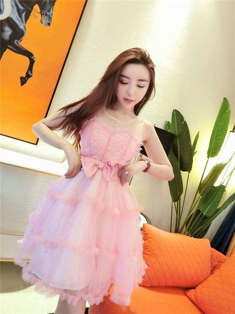 Đầm công chua không tay nơ eo xòe phồng