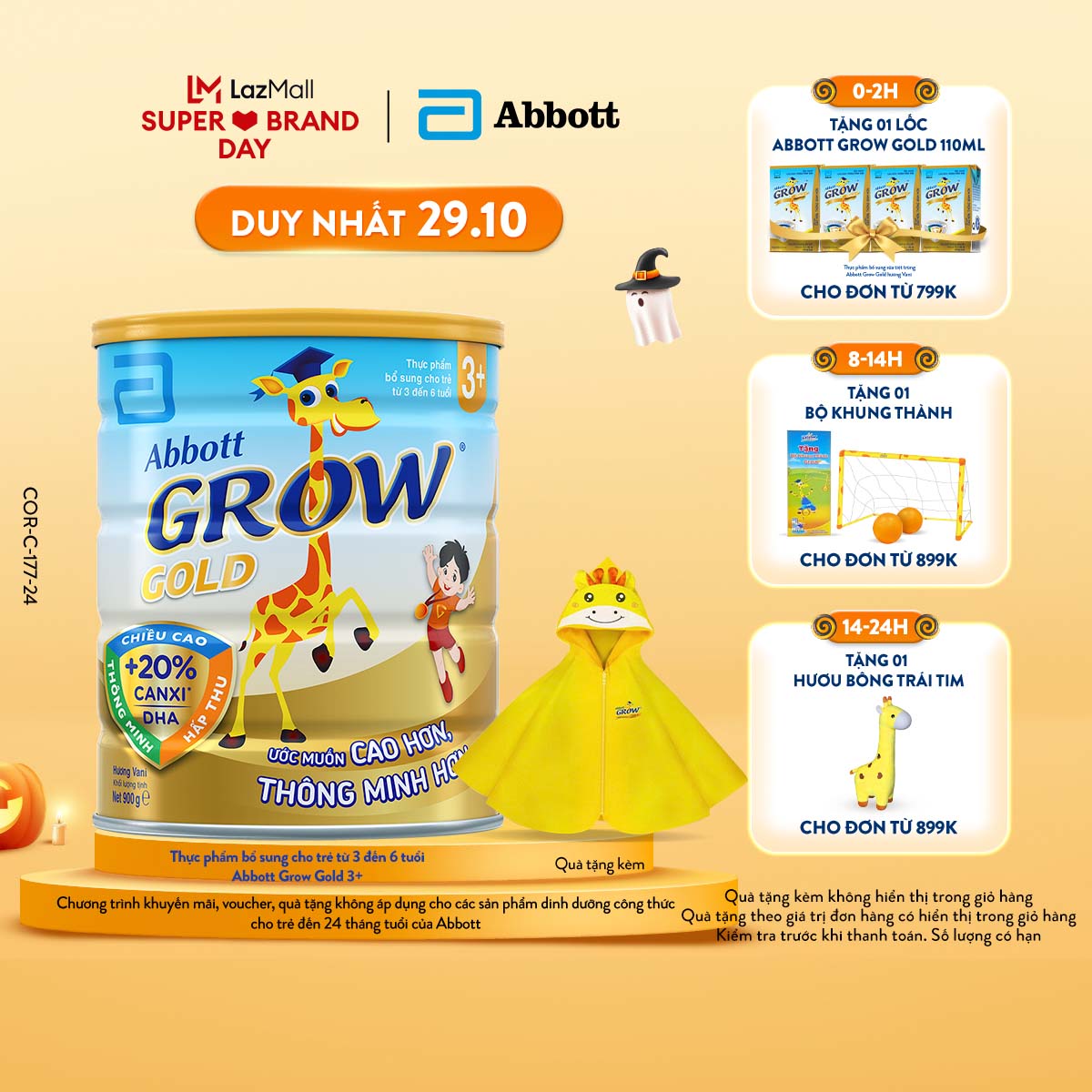 (CHỈ 29.10 TẶNG QUÀ CHO ĐH TỪ 799K-SLCH)  Lon sữa bột Abbott Grow 3+ 850g tặng 01 Sun Protection Coat (Áo choàng chống nắng)