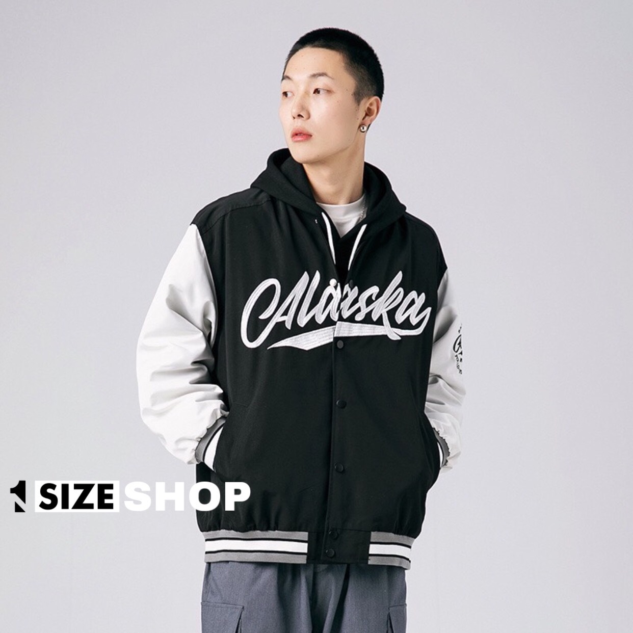 Áo khoác nữ bomber phối tay ALASKA basic from rộng dáng ngắn chất nỉ tricos 2 màu đen,trắng 1sizeshop