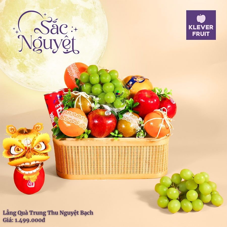 Lẵng Quà Trung Thu Nho Mẫu Đơn Hàn Quốc Mix Trái Cây - Nguyệt Bạch