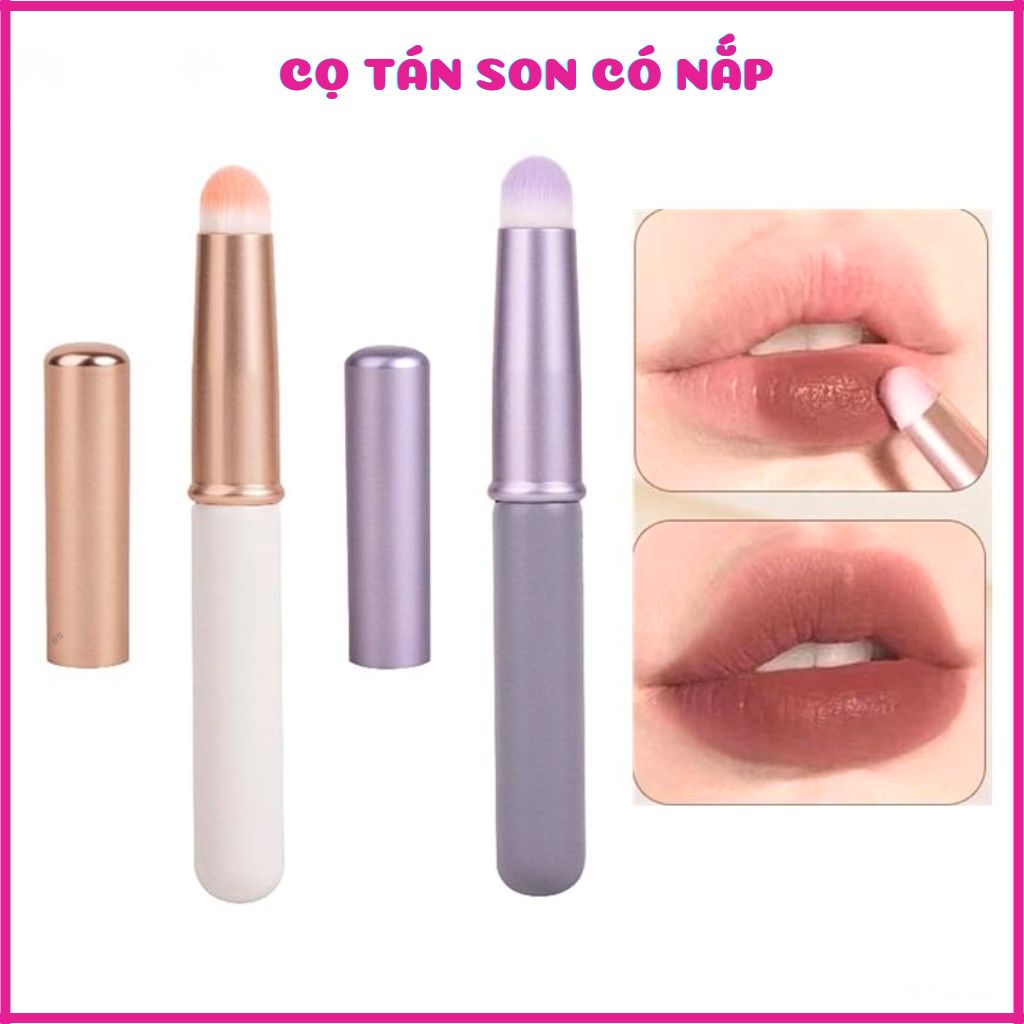 Cọ tán son trang điểm lông mềm có nắp đậy màu tím pastel