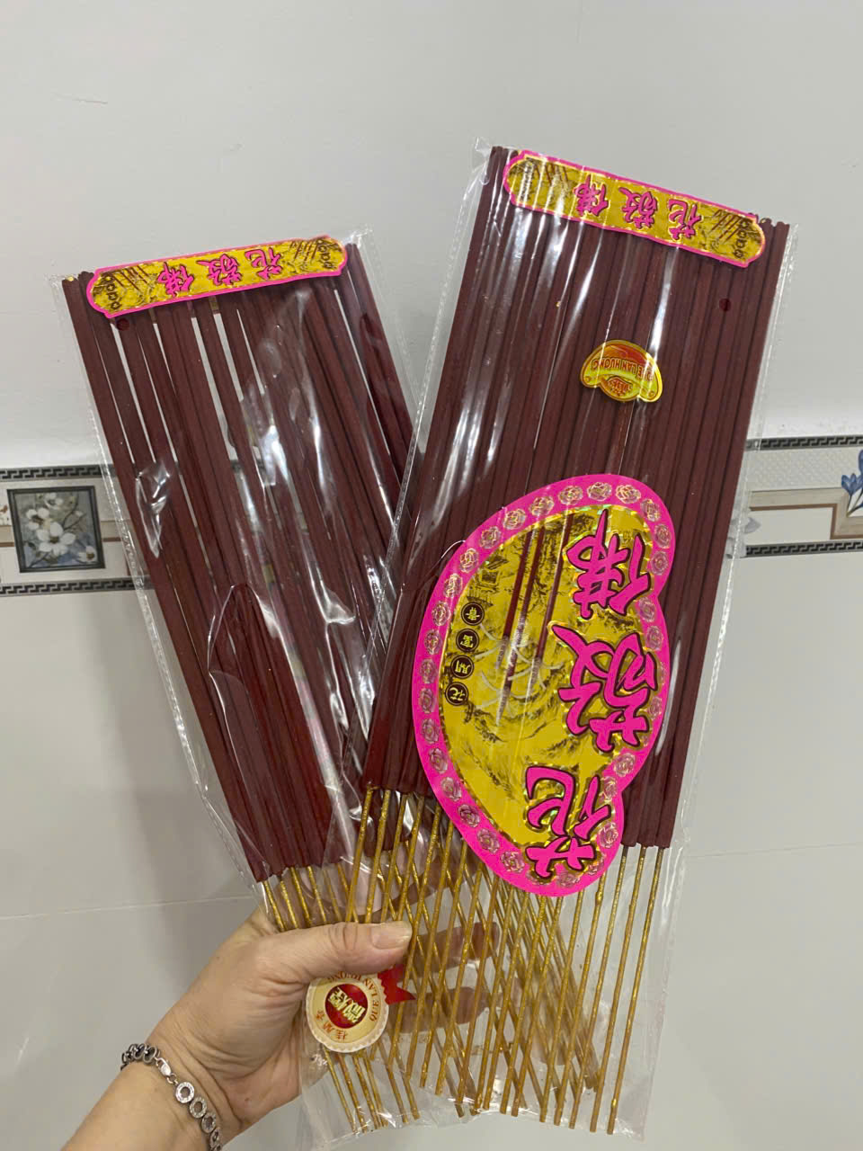  Nhang Nở Hoa Phú Quý 5 cánh 40cm Tài Lộc  Bó 18 Cây  đỏ đậm 