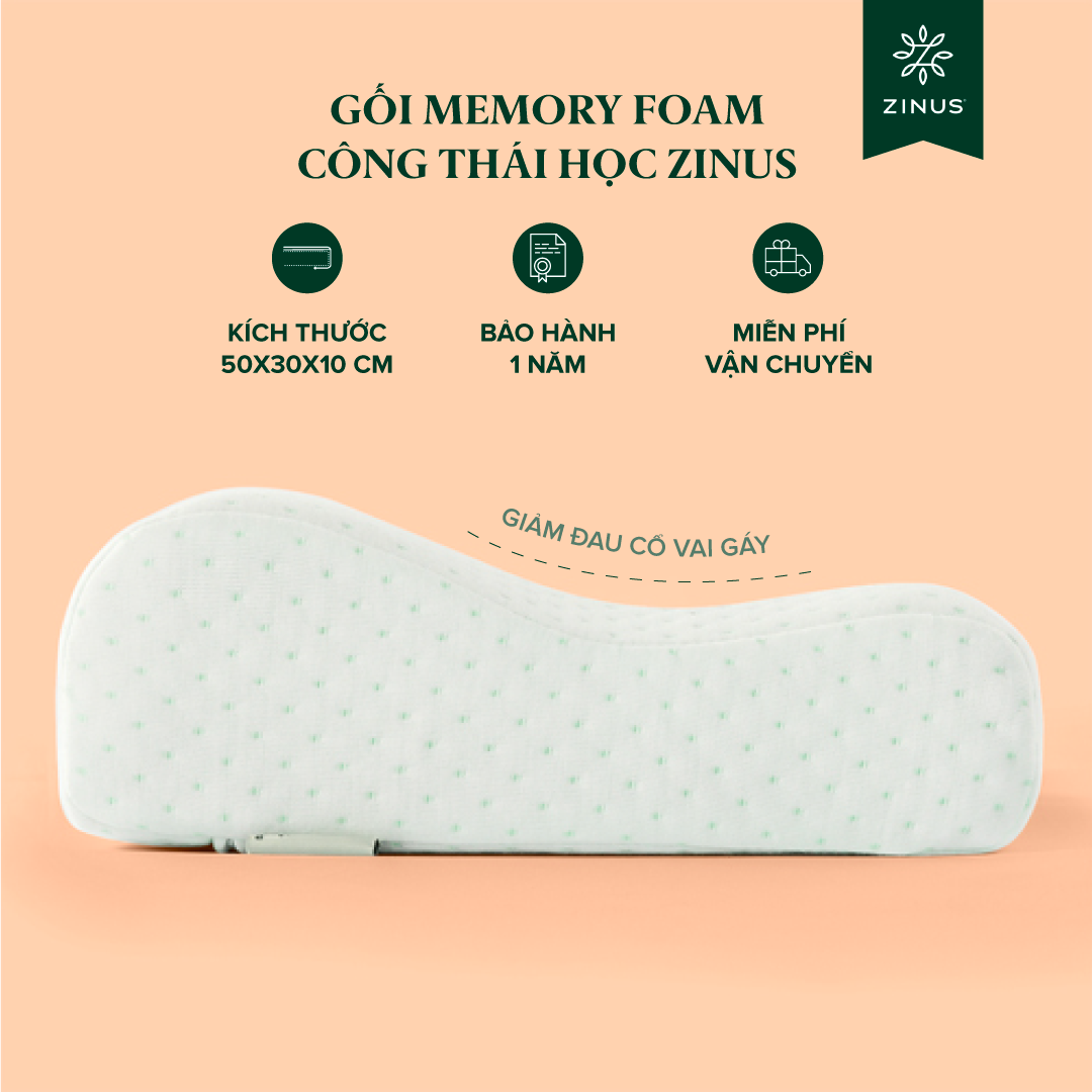 Gối Cao Su Non Công Thái Học Giảm Đau Cổ Vai Gáy - Zinus Contour Pillow Memory Foam