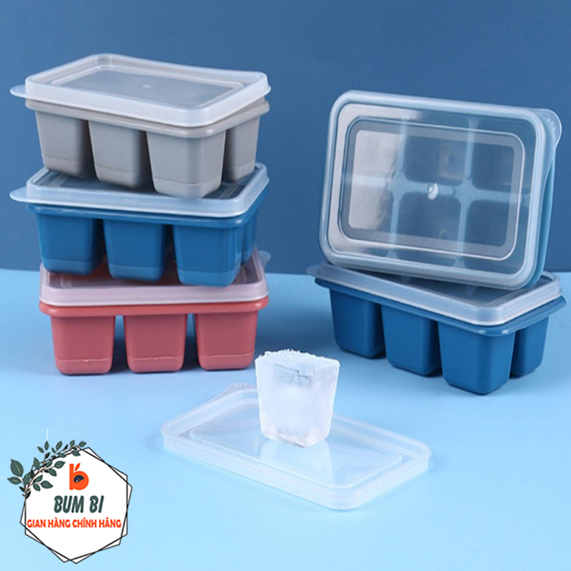  Khay Đá Có Nắp 6 Ô Silicon Có Nắp Nhựa Đậy An Toàn Khuôn Làm Đá Thạch Rau Câu Trữ Đông Đồ Ăn Dặm Cho Bé Đa Năng Tiện Dụng 