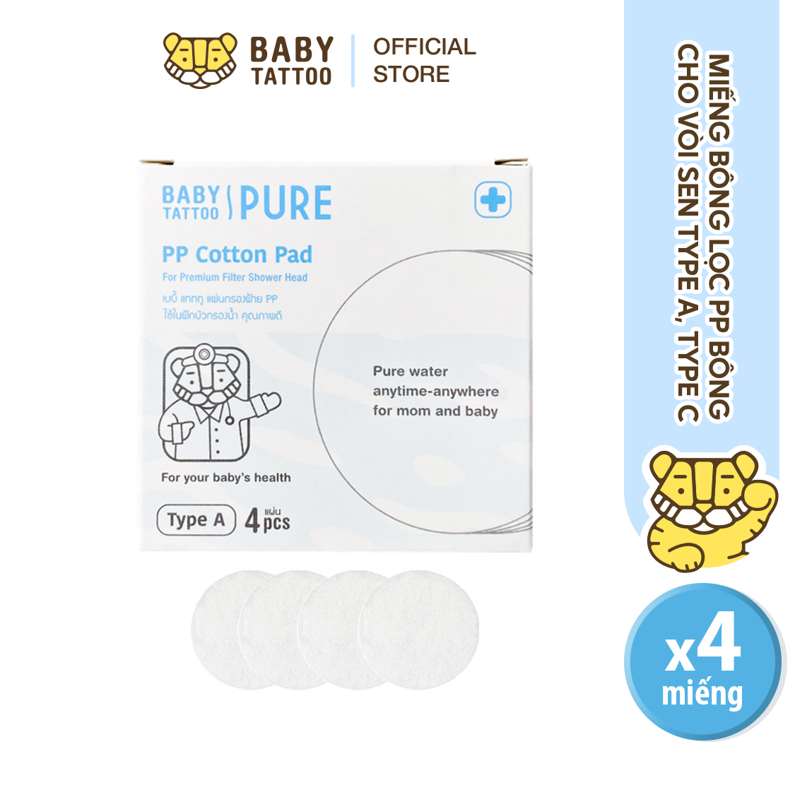 Miếng bông lọc PP Type A, Type C cho vòi sen tắm cao cấp lọc nước, khử Clo BABY TATTOO