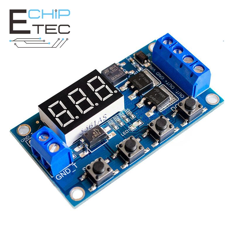 Rơ le thời gian trễ kỹ thuật số led mos kép dc 12v 24v công tắc hẹn giờ trễ chu kỳ bảng mạch mô-đun điều khiển thời gian tự làm