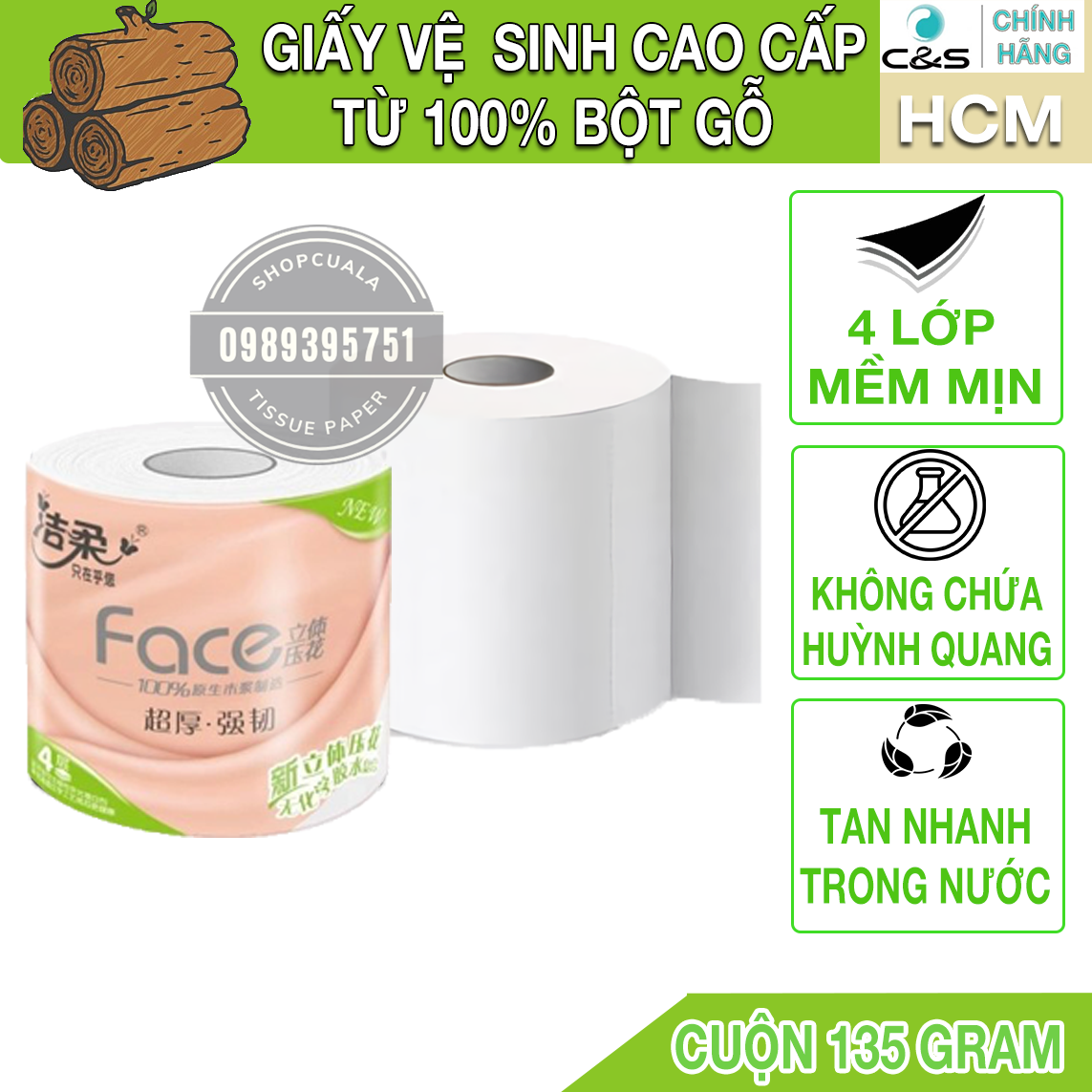 Cuộn giấy vệ sinh cao cấp C&S Face Hồng - giấy 4 lớp mịn màng