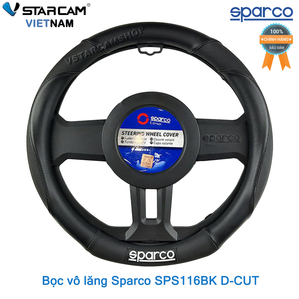 Bọc vô lăng cao cấp chính hãng Sparco SPS116BK D-CUT cho KIA SELTOS