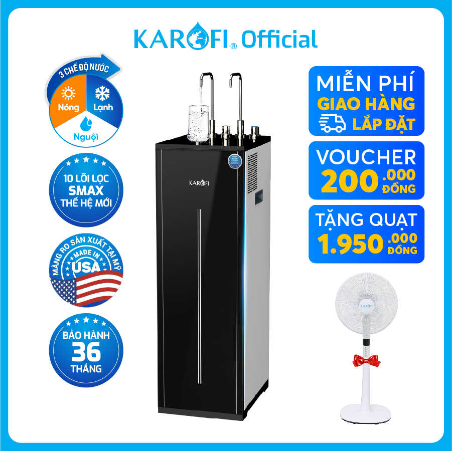 Máy lọc nước nóng lạnh 2 vòi 3 chế độ 10 lõi công nghệ Block Karofi KAD-L56 - Vận chuyển và lắp đặt miền Bắc