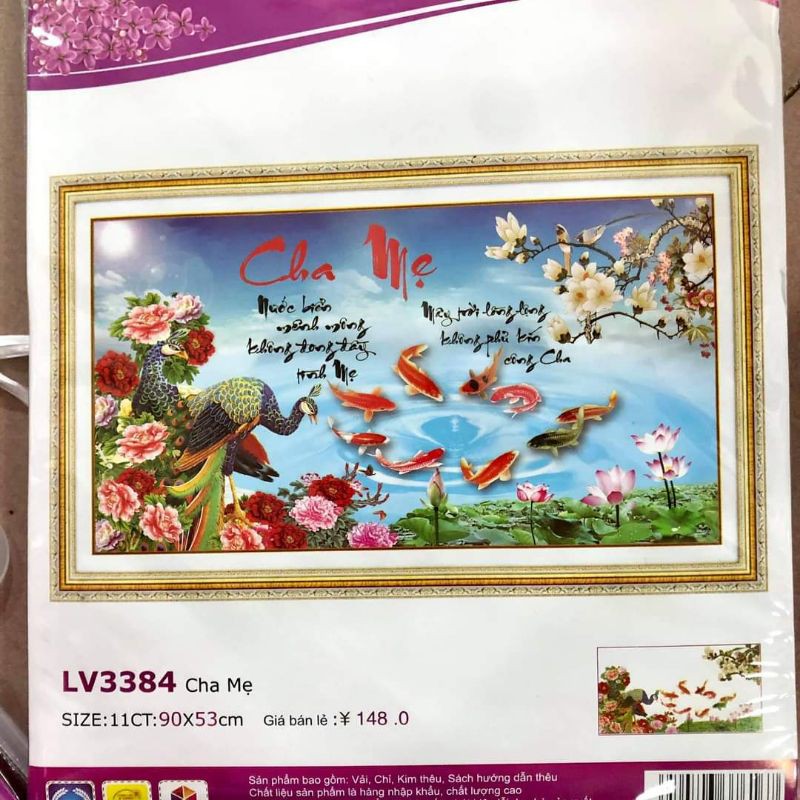 Tranh thêu chữ thập cha mẹ công LV3384 (90x53cm)