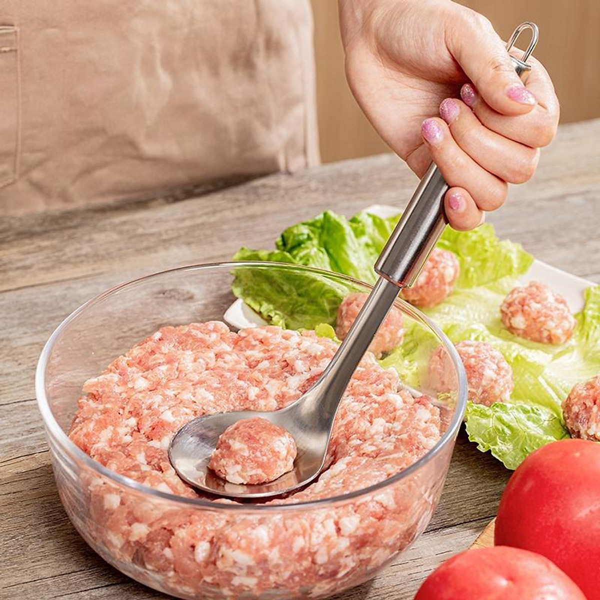 Dụng cụ viên thịt - Muỗng làm thịt viên nhanh chóng - Cây làm mọc inox cao cấp
