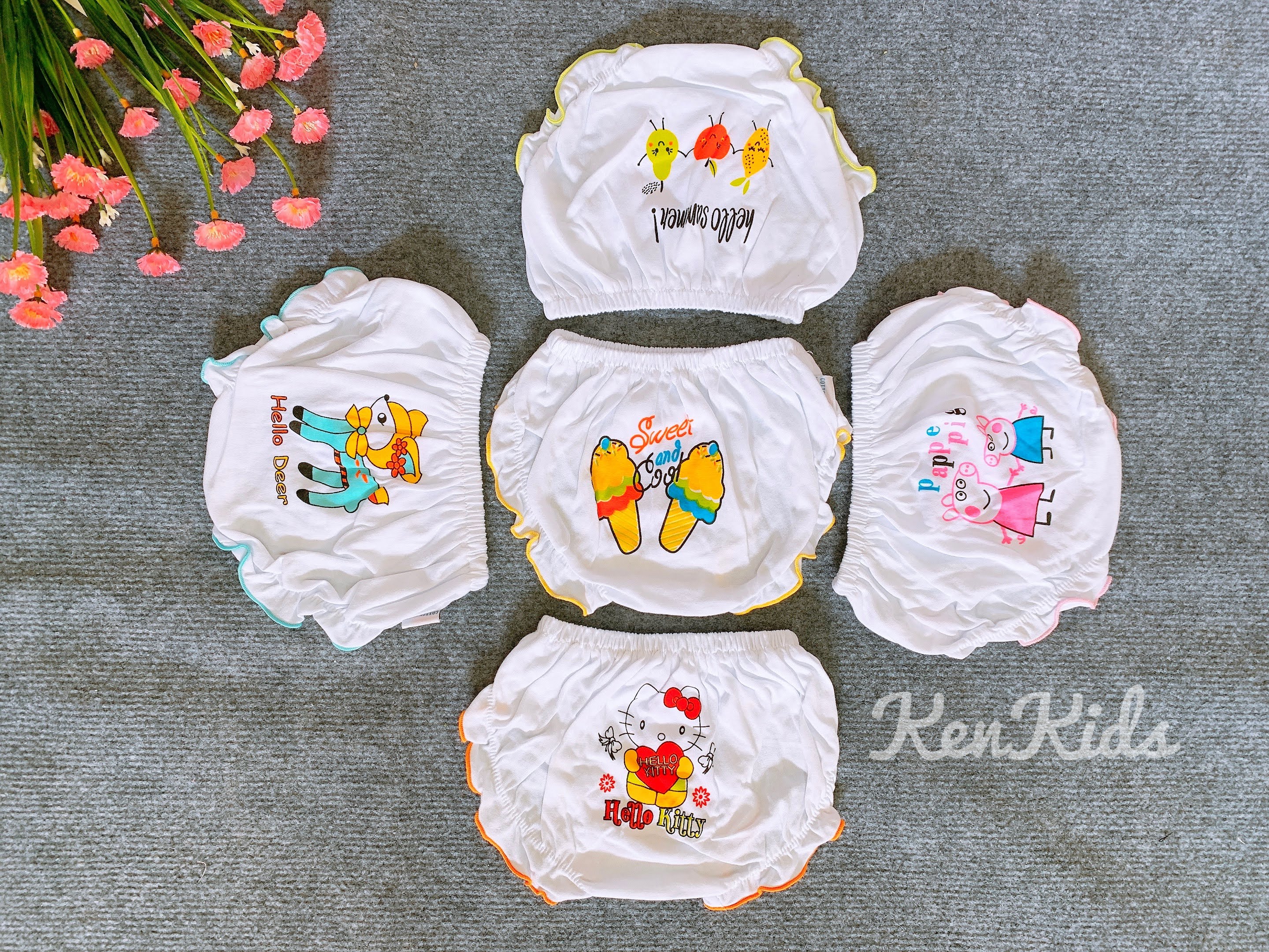 Combo 5 quần chip trắng in mông chất thun 100% cho bé gái