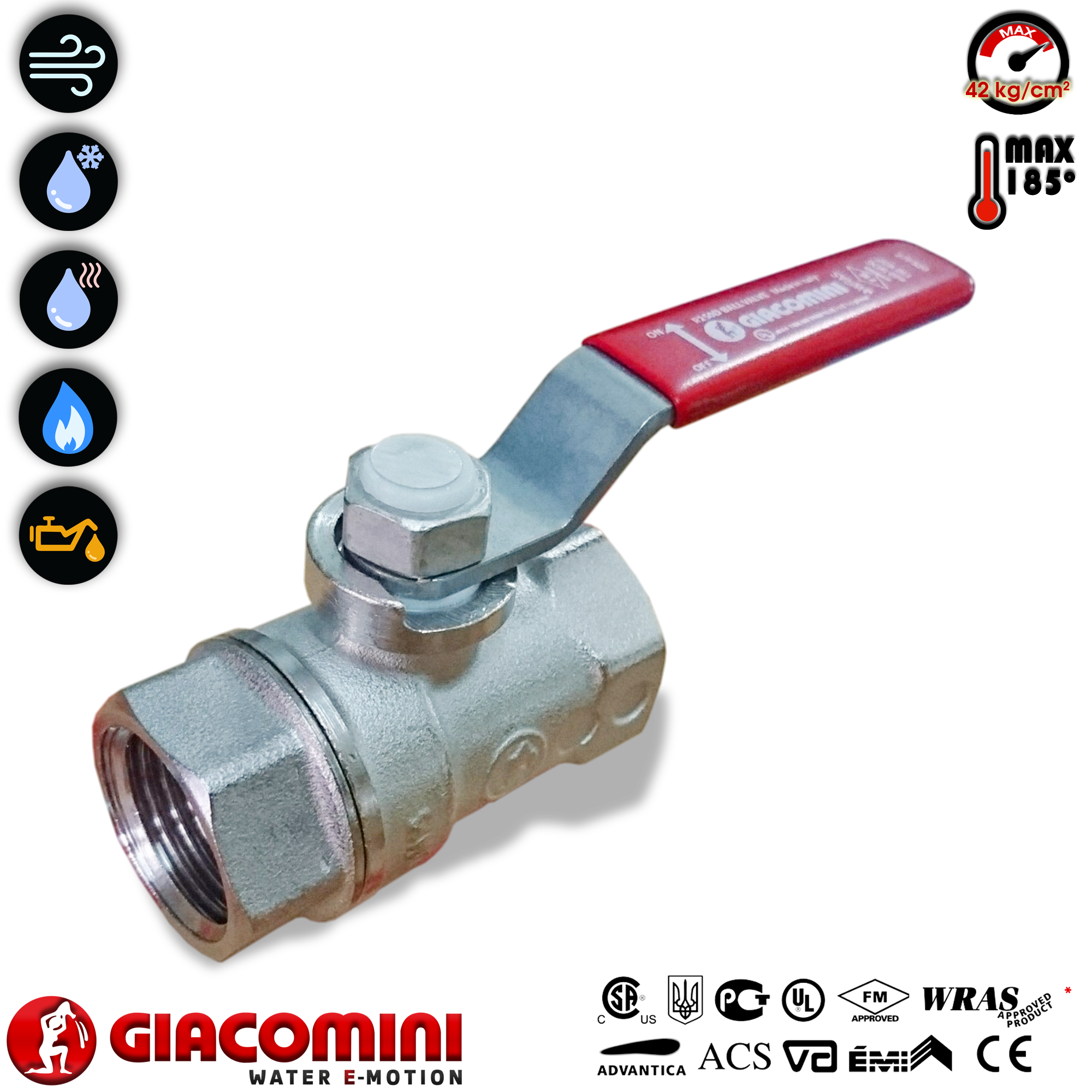 Van bi đồng mạ crôm r250d giacomini - ø21