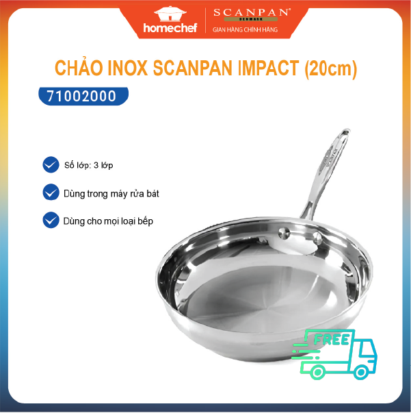 Chảo inox Scanpan Impact dùng bếp từ 20cm, thiết kế đáy 3 lớp, inox 18/10 siêu bền, an toàn cho sức khỏe - 71002000