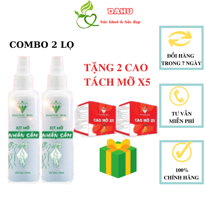Xịt huỷ mỡ nhân sâm dahu cosmetics combo 2 lọ tặng 2 cao tách mỡ x5