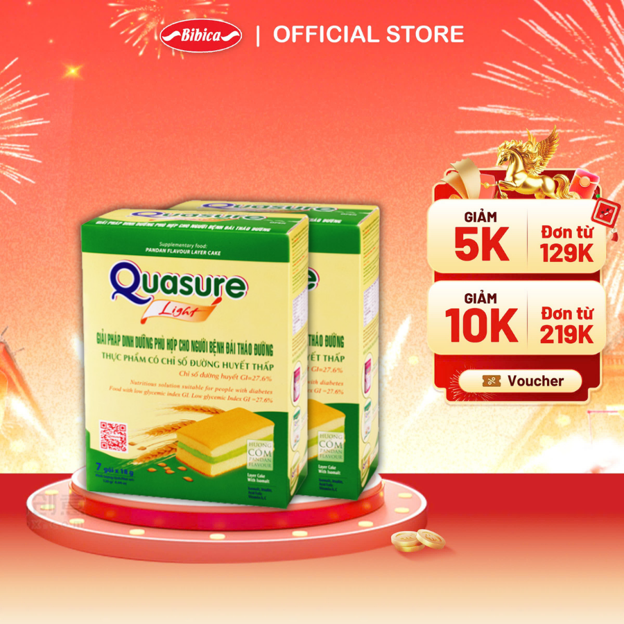 Combo 2 Hộp Bánh Bông Lan Quasure Light Cốm Bibica 126g - Thực phẩm dành cho người ăn kiêng, tiểu đường